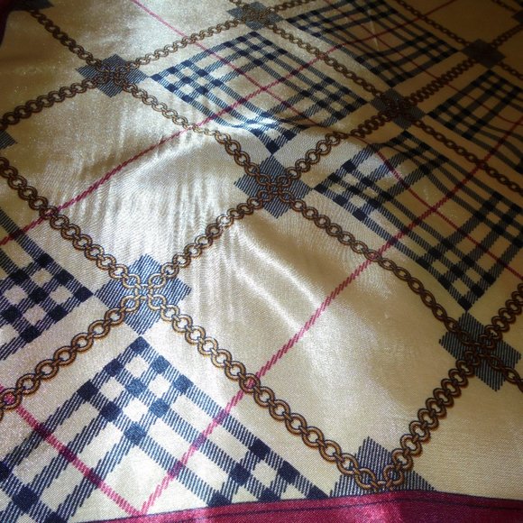 Scarf 19" Square Satin tan color classic plaid print - Picture 2 of 6